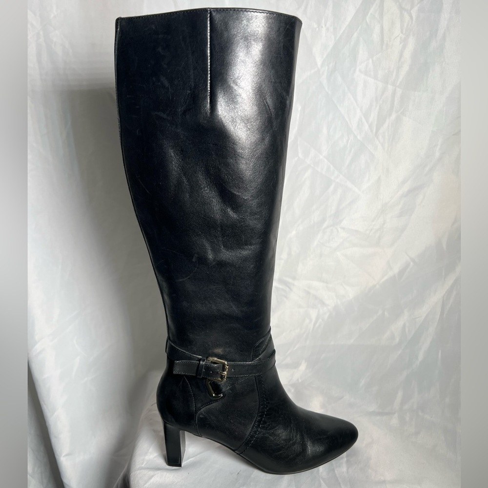 Lauren Ralph Lauren Black Leather Knee-High Heeled Boots